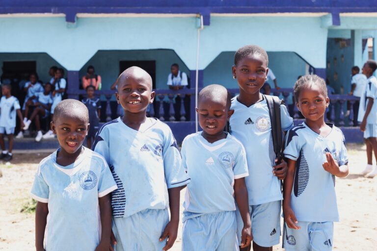 Elementary students in PE standing